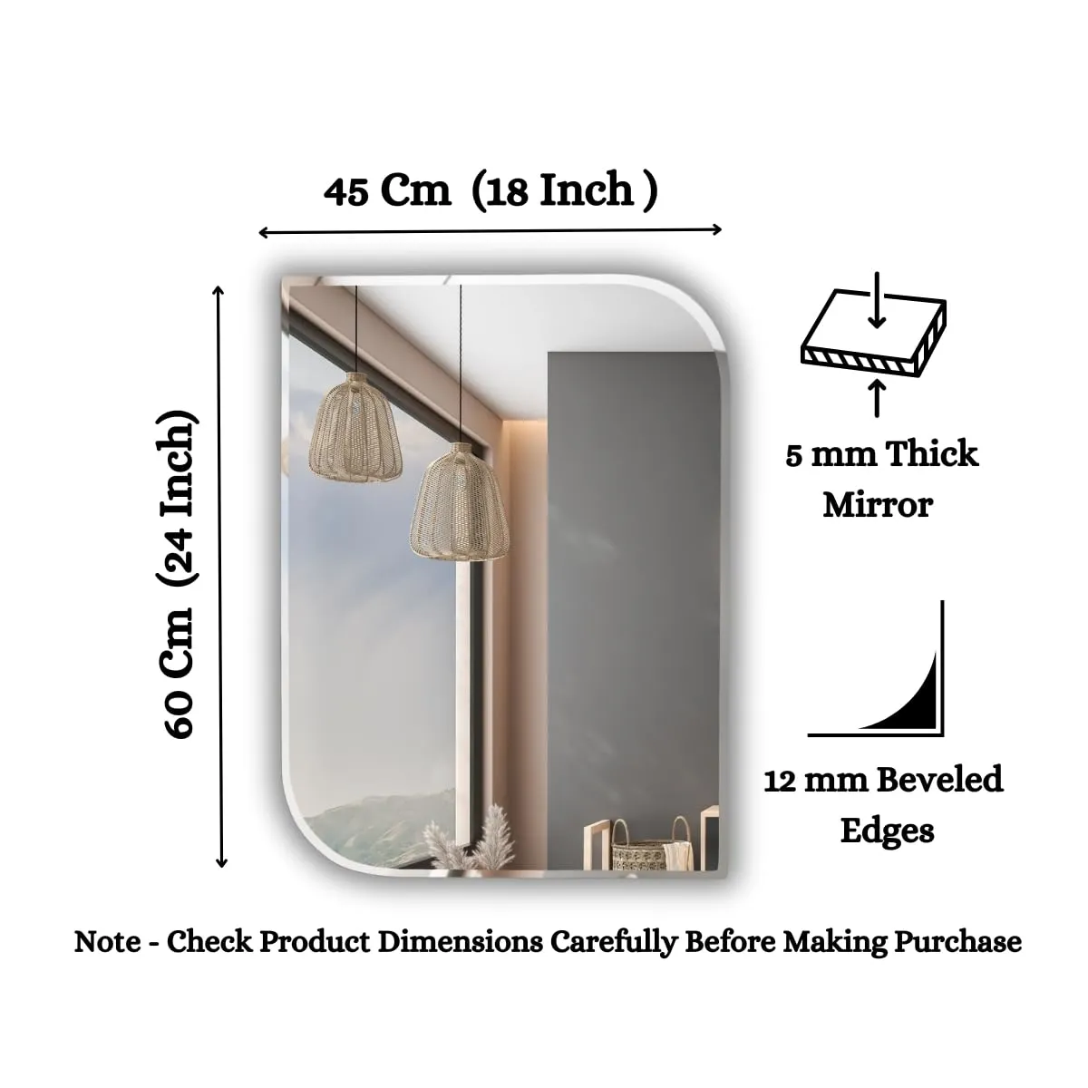 The Deqor Frameless Wall Mirror for Bathroom, Bathroom Mirror, Bedroom Mirror, Washbasin Mirror, Mirror for Room 18x24 Inch (BVM1824A6)