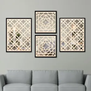 The WoWart Wooden Wall Mirror Decor Panel for Living Room and Bedroom | Decorative Hanging Mirror with Wooden Jharokha Frame, Square, Framed for Home Decor (WDJ-BLB-1.9, 13X19 inches / 13x13 inches)