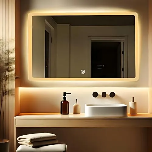 Touch LED Mirror Rectangular Touch Sensor LED Wall Mirror with 3 Light Modes – Perfect for Bedroom, Bathroom, and Living Room (18X24 (inch))