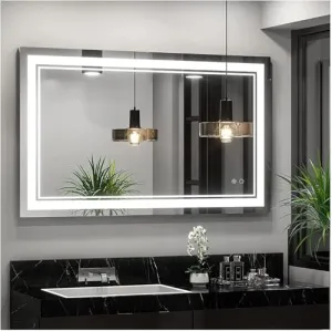 UNIQUE MIRROR Rectangular-shaped three-color changeable modern wall mirror with three light settings for The wash and amazing anti-fog mirror for The bathroom and bedroom=(21x21).