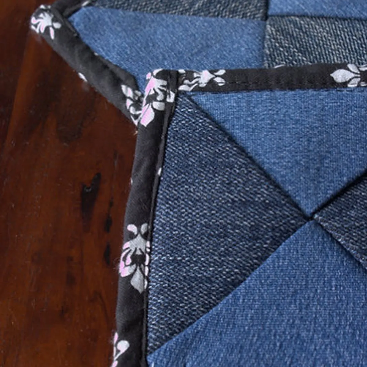 Upcycled Denim Coaster Set (x4)- Blue with Black Piping