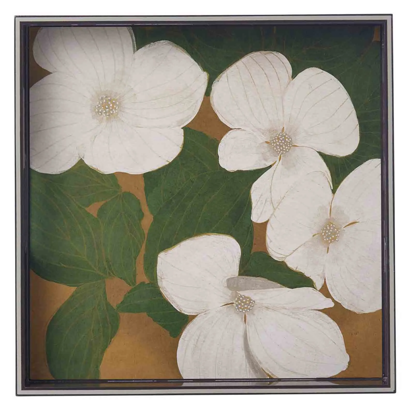 White Dogwood 15 Square Lacquer Art Serving Tray