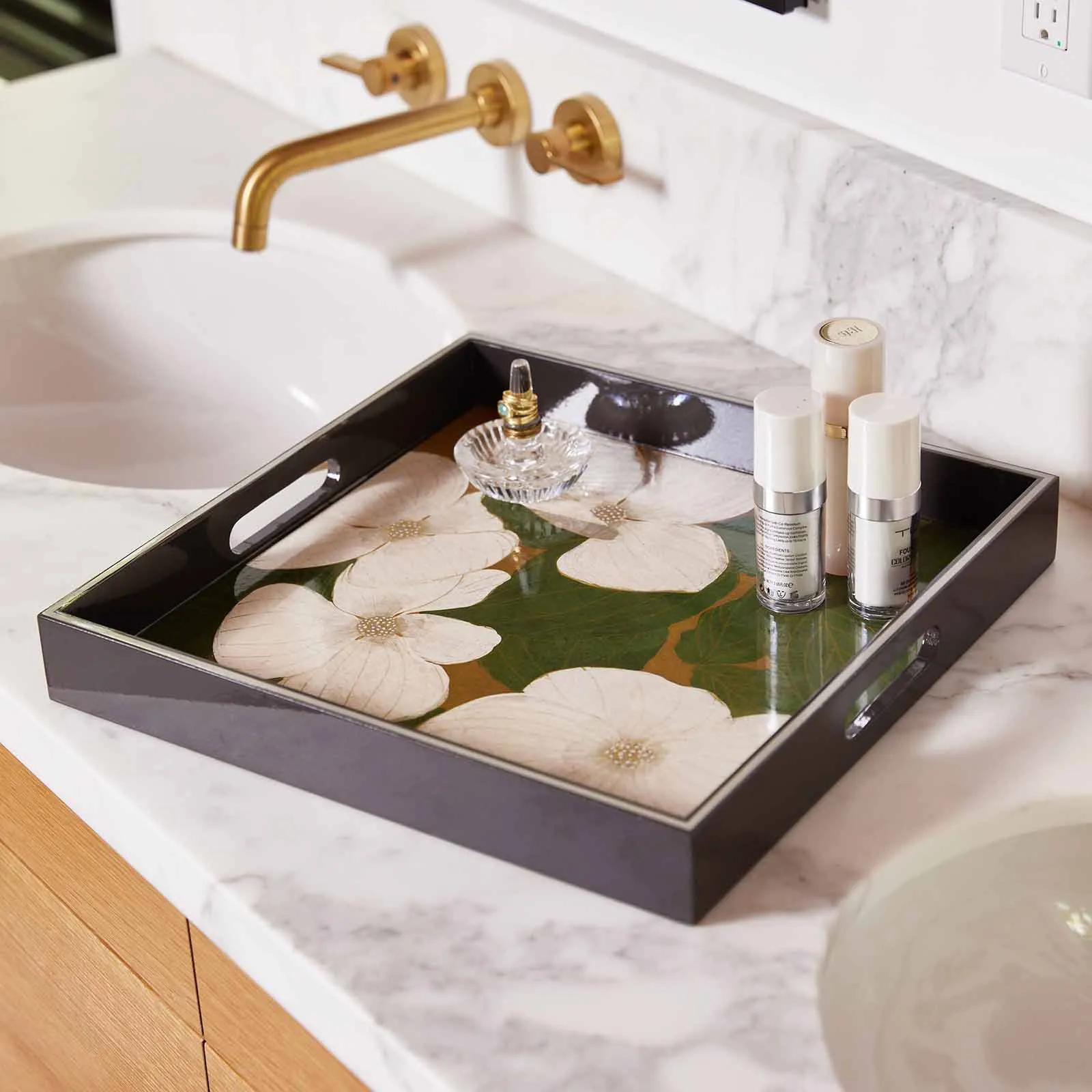 White Dogwood 15 Square Lacquer Art Serving Tray