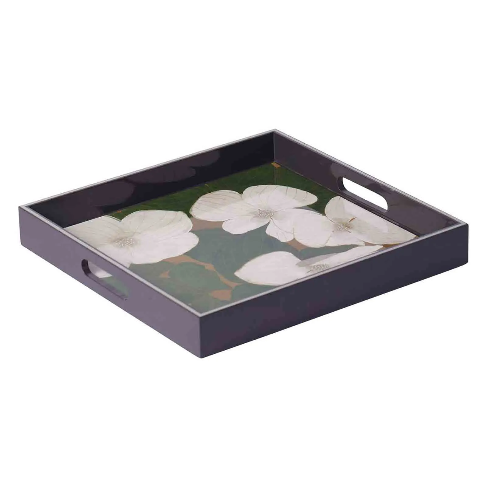 White Dogwood 15 Square Lacquer Art Serving Tray