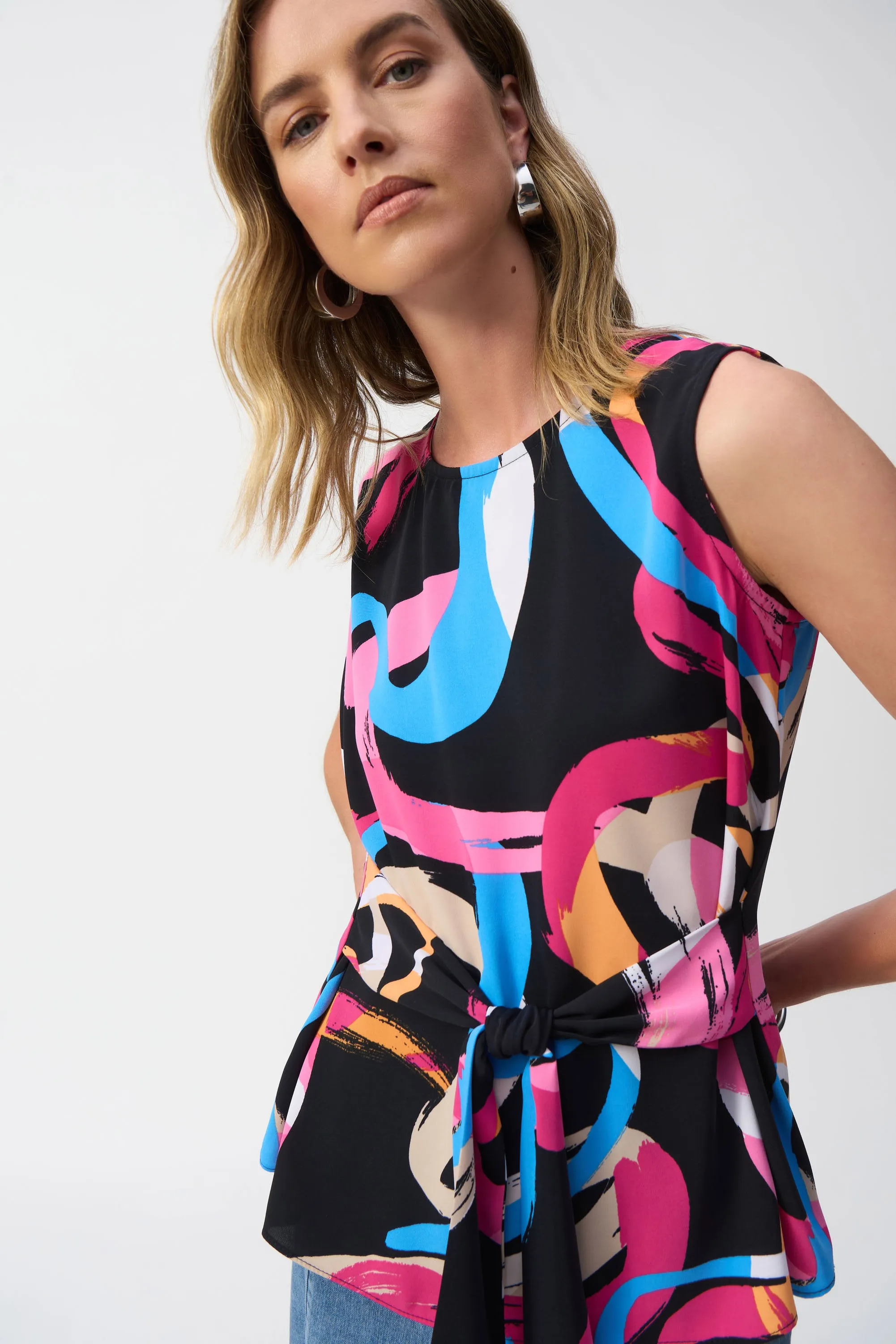 Whitlee Woven Abstract Print Sleeveless Fit and Flare Top -Joseph Ribkoff 251170