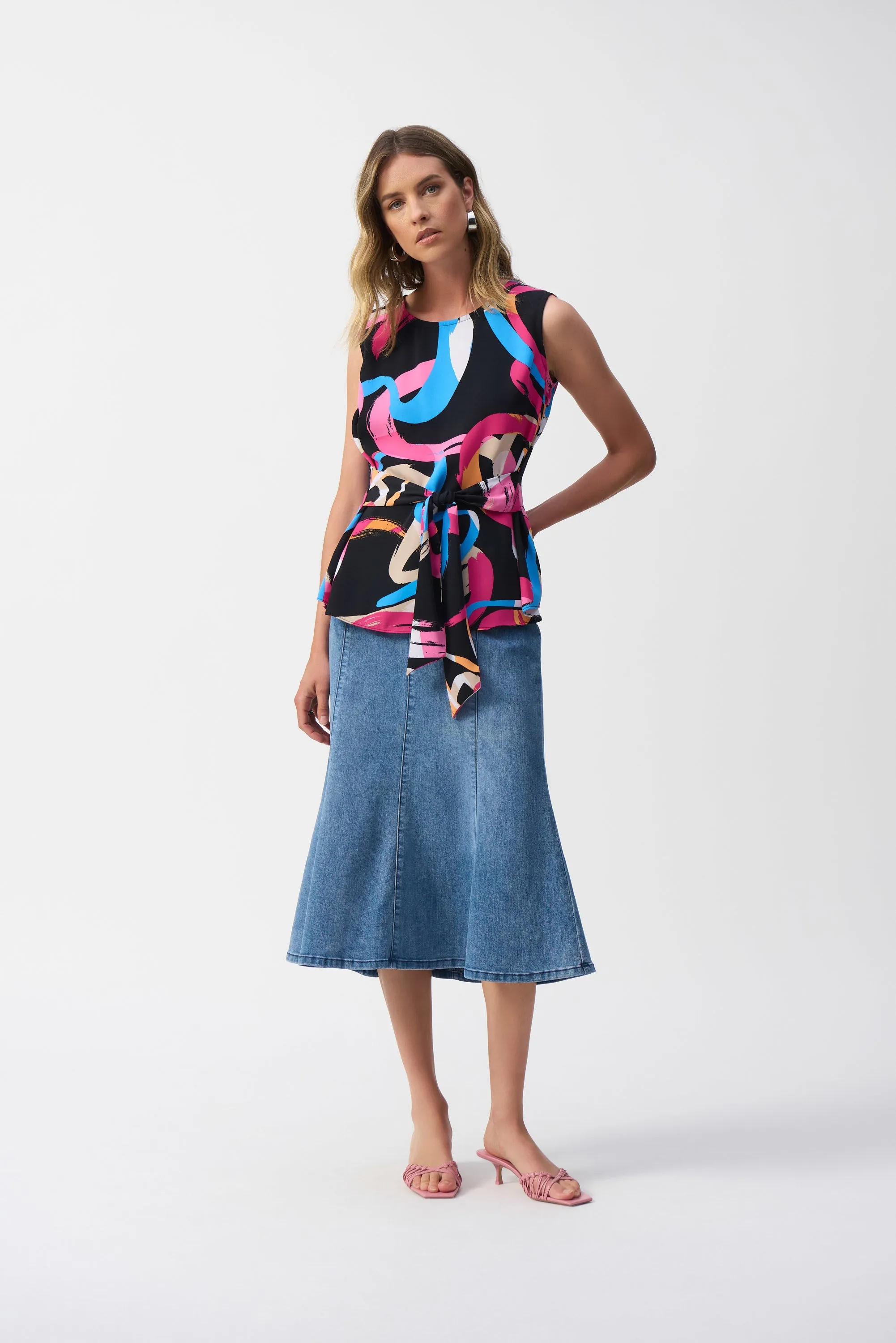 Whitlee Woven Abstract Print Sleeveless Fit and Flare Top -Joseph Ribkoff 251170
