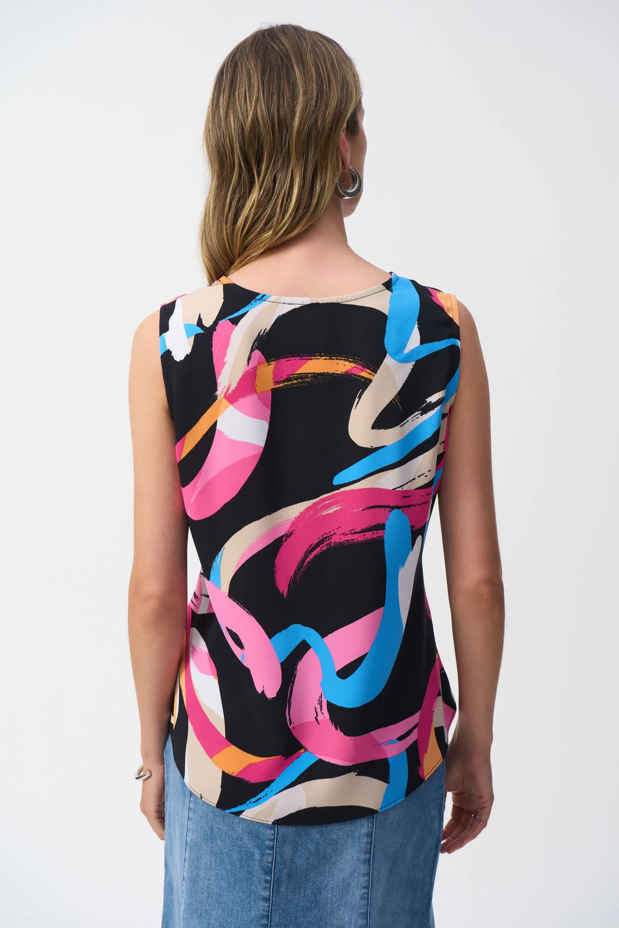 Whitlee Woven Abstract Print Sleeveless Fit and Flare Top -Joseph Ribkoff 251170