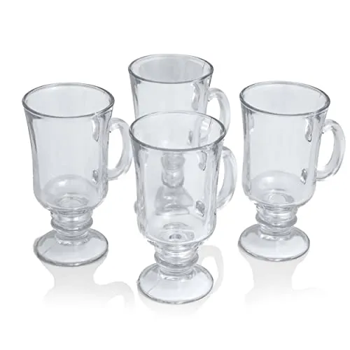 Whole Housewares Glass Irish Coffee Mug Set 8oz Set of 4 Durable Glassware