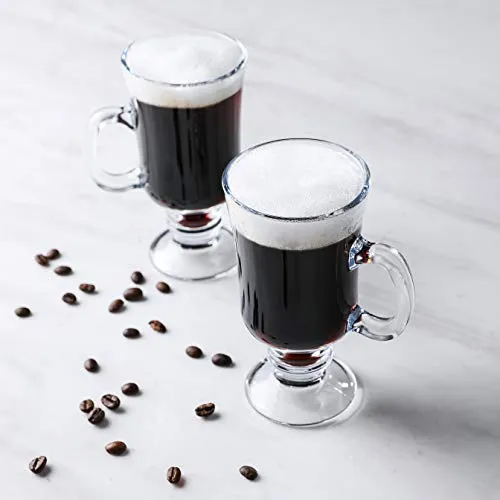 Whole Housewares Glass Irish Coffee Mug Set 8oz Set of 4 Durable Glassware