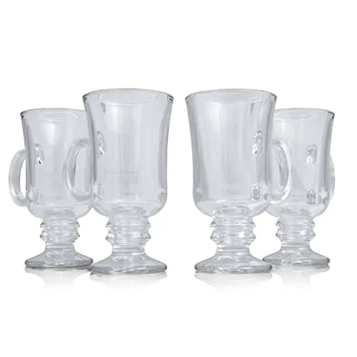 Whole Housewares Glass Irish Coffee Mug Set 8oz Set of 4 Durable Glassware