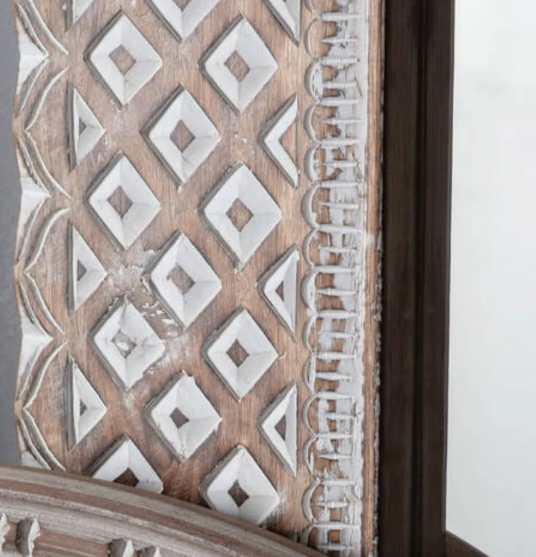 WILDWOOD Decorative & Hand Crafted Wooden Carved Wall Mirror Frame Wall Hanging & Floor Mirror Full Lenght Mirror (36"x72" Inch White wash)(Only Frame without Mirror)(Natural Finish)