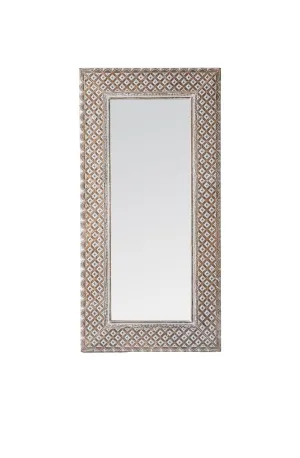 WILDWOOD Decorative & Hand Crafted Wooden Carved Wall Mirror Frame Wall Hanging & Floor Mirror Full Lenght Mirror (36"x72" Inch White wash)(Only Frame without Mirror)(Natural Finish)