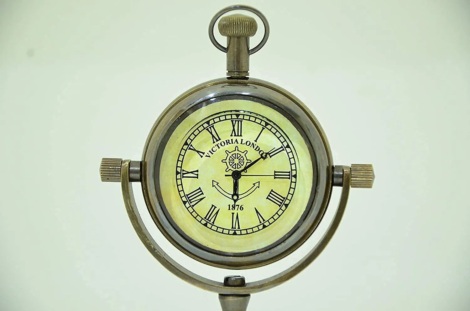 WinMart Nautical_Brass Victoria London 1876 Desk and Shelf Clock Roman Dial Nautical Clock, Engraved Design for Gift, Study Table, Office, Bedroom, Kitchen, Home Decor Handmade