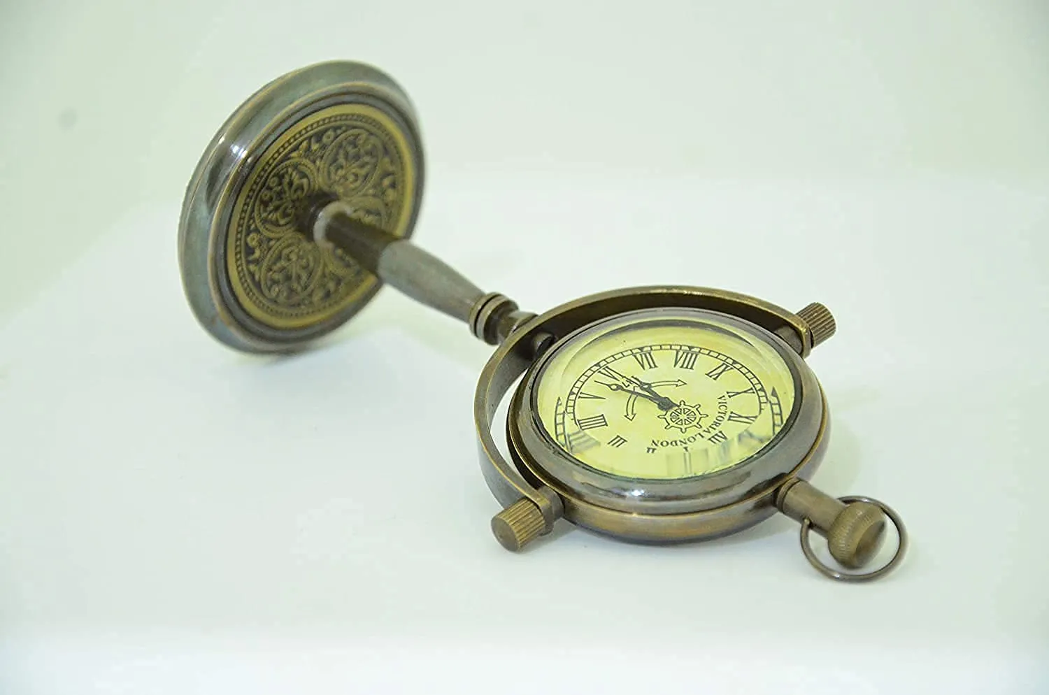 WinMart Nautical_Brass Victoria London 1876 Desk and Shelf Clock Roman Dial Nautical Clock, Engraved Design for Gift, Study Table, Office, Bedroom, Kitchen, Home Decor Handmade