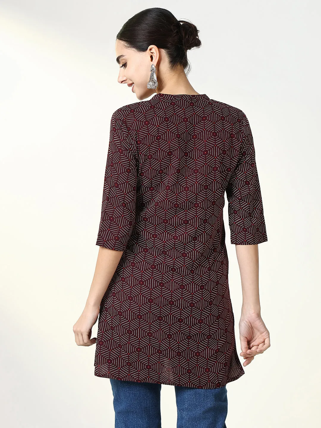 Women Maroon Geometric Printed Kurti