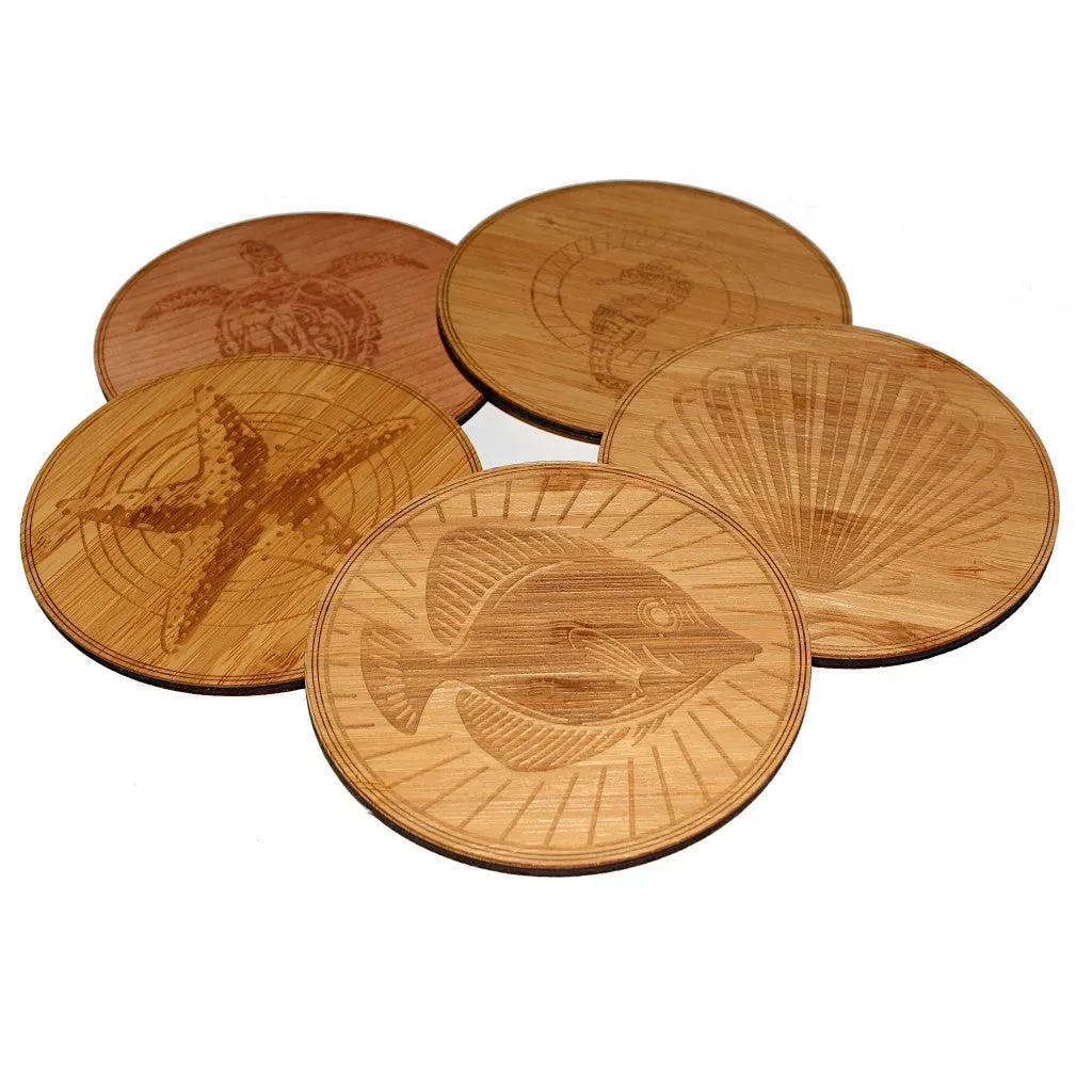 Wooden Coasters 4" (Sea Turtle in American Cherry) 4-Pack